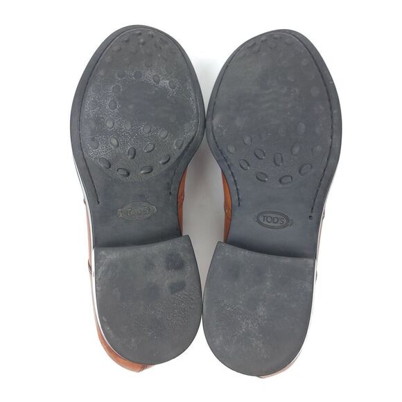 TOD'S Tan Brown Leather Wingtip Brogue Leather Oxford Dress Shoes 10 Old Money - Picture 6 of 10